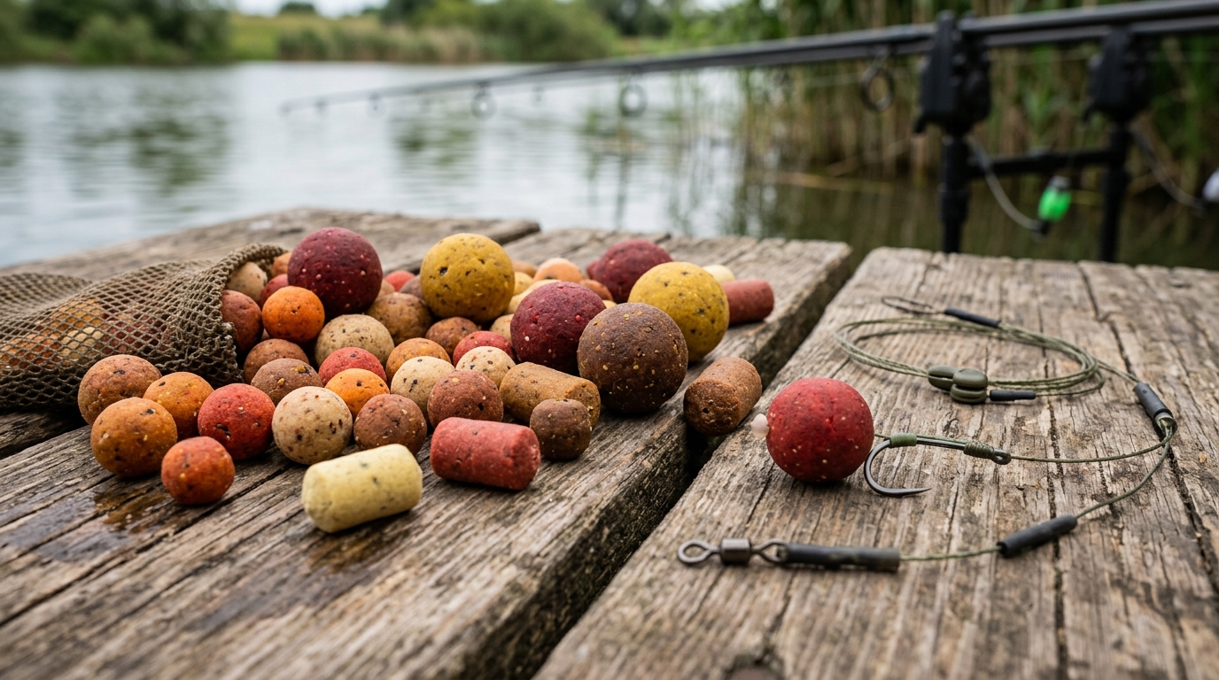 Différentes tailles et formes de bouillettes pour la pêche à la carpe