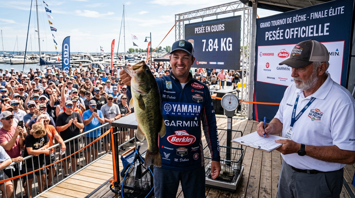 Pesée officielle lors d'une compétition de pêche sportive avec arbitre