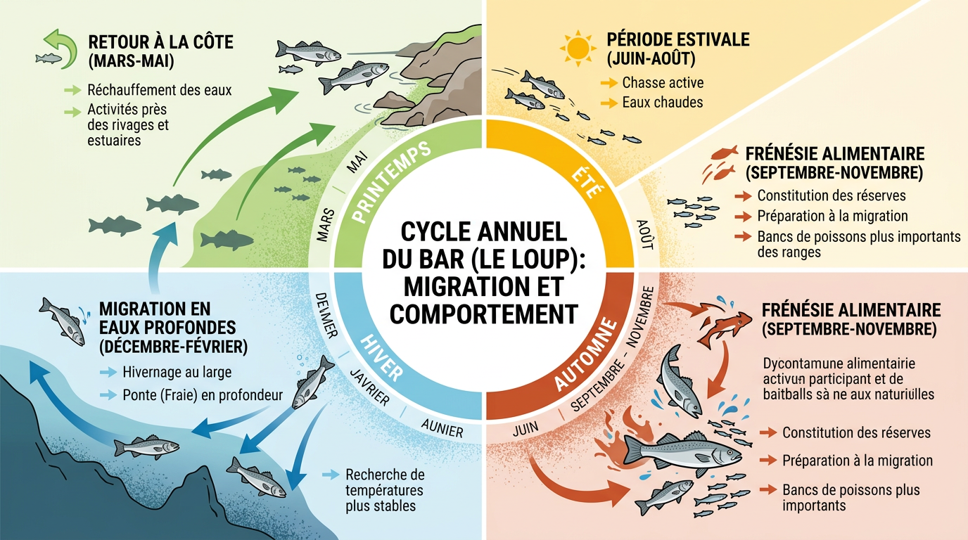 Cycle saisonnier du bar : migration et périodes de pêche