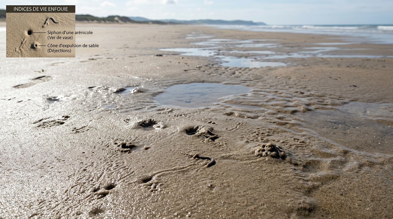 Plage de sable fin à marée basse idéale pour la pêche aux couteaux