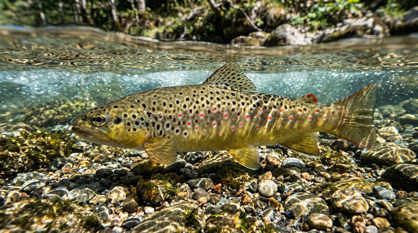 Truite fario sauvage dans une rivière aux eaux cristallines