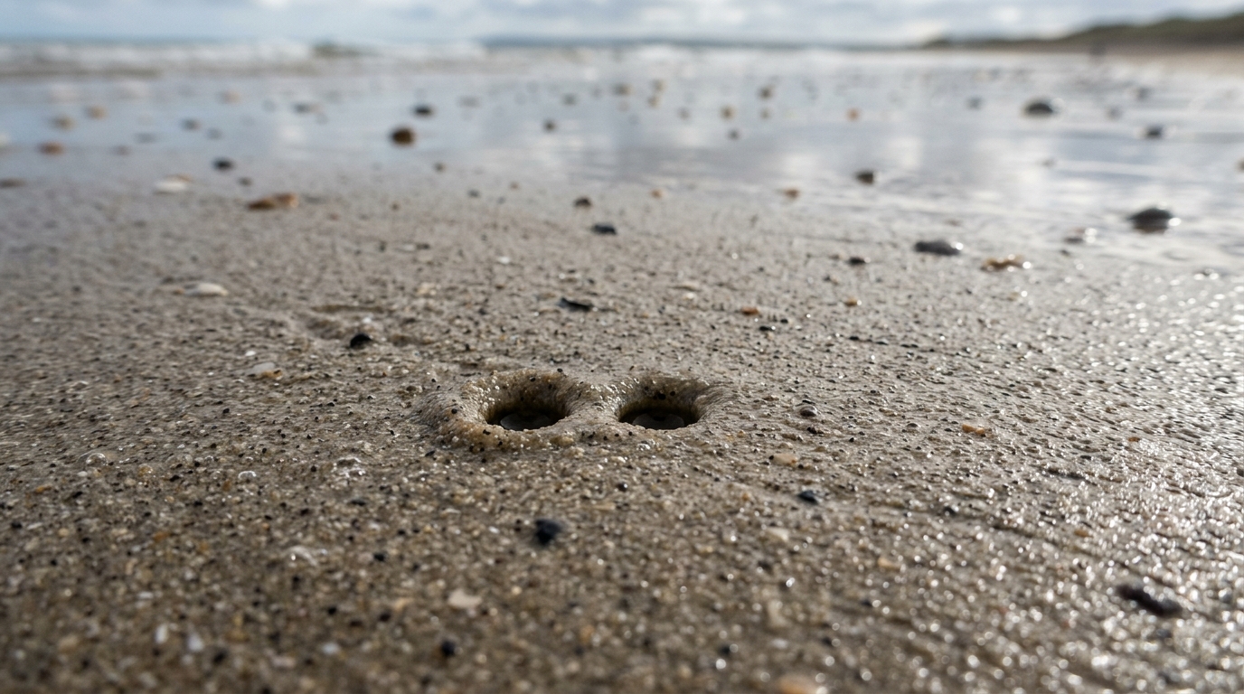 Trous en forme de 8 dans le sable indiquant la présence d'une coque