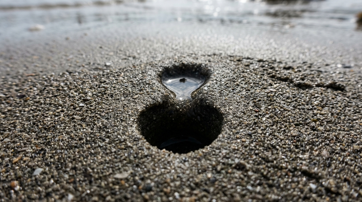 Trou en forme de 8 caractéristique du couteau dans le sable