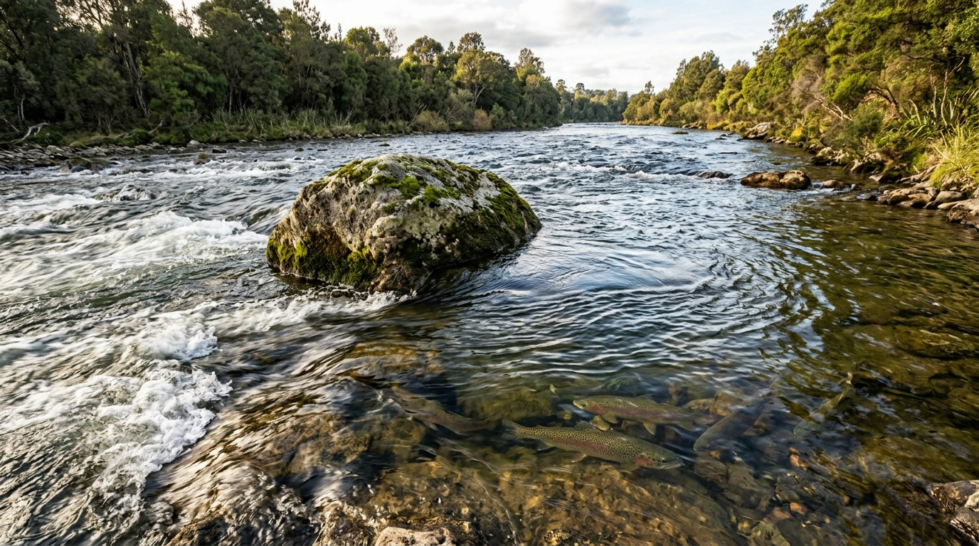 Lecture de la rivière montrant les courants et les caches derrière les rochers