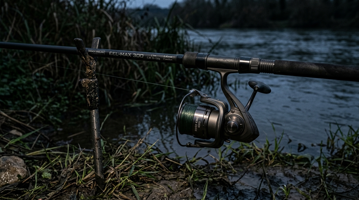 Matériel de pêche robuste avec canne et moulinet pour l'anguille