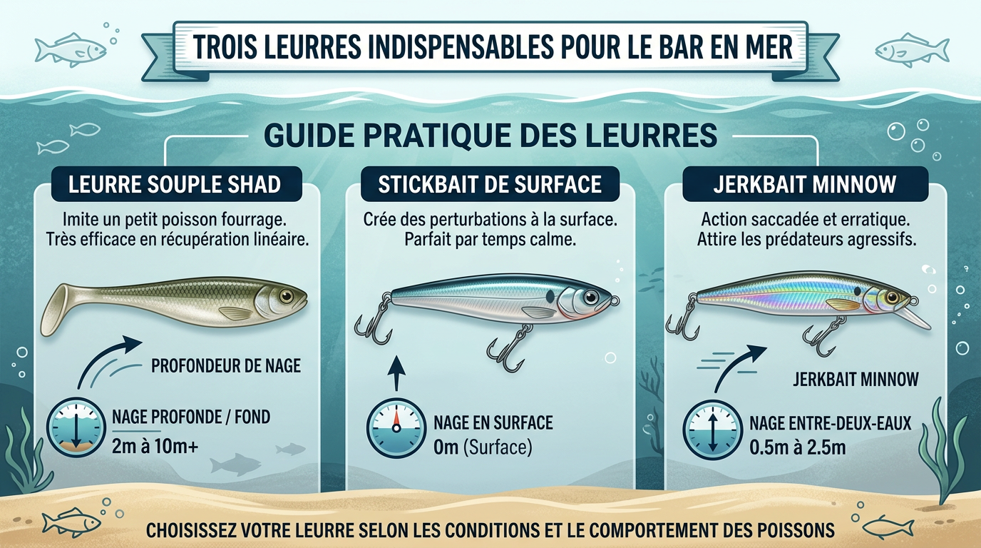 Comparatif des leurres pour le bar : shad, stickbait et jerkbait