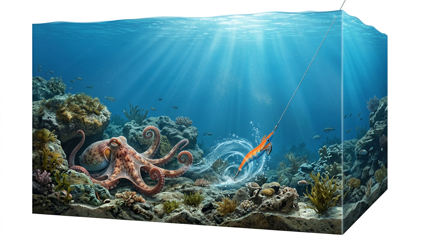 Illustration de la technique bichi-bachi pour la pêche au poulpe