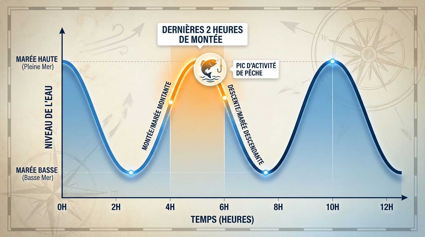 Graphique des marées montrant le meilleur moment pour la pêche