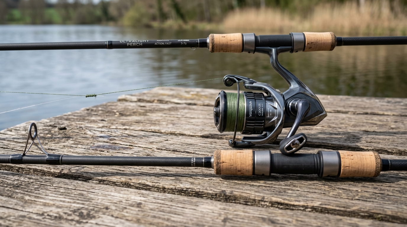 Matériel de pêche ultra-léger avec canne et moulinet pour la perche