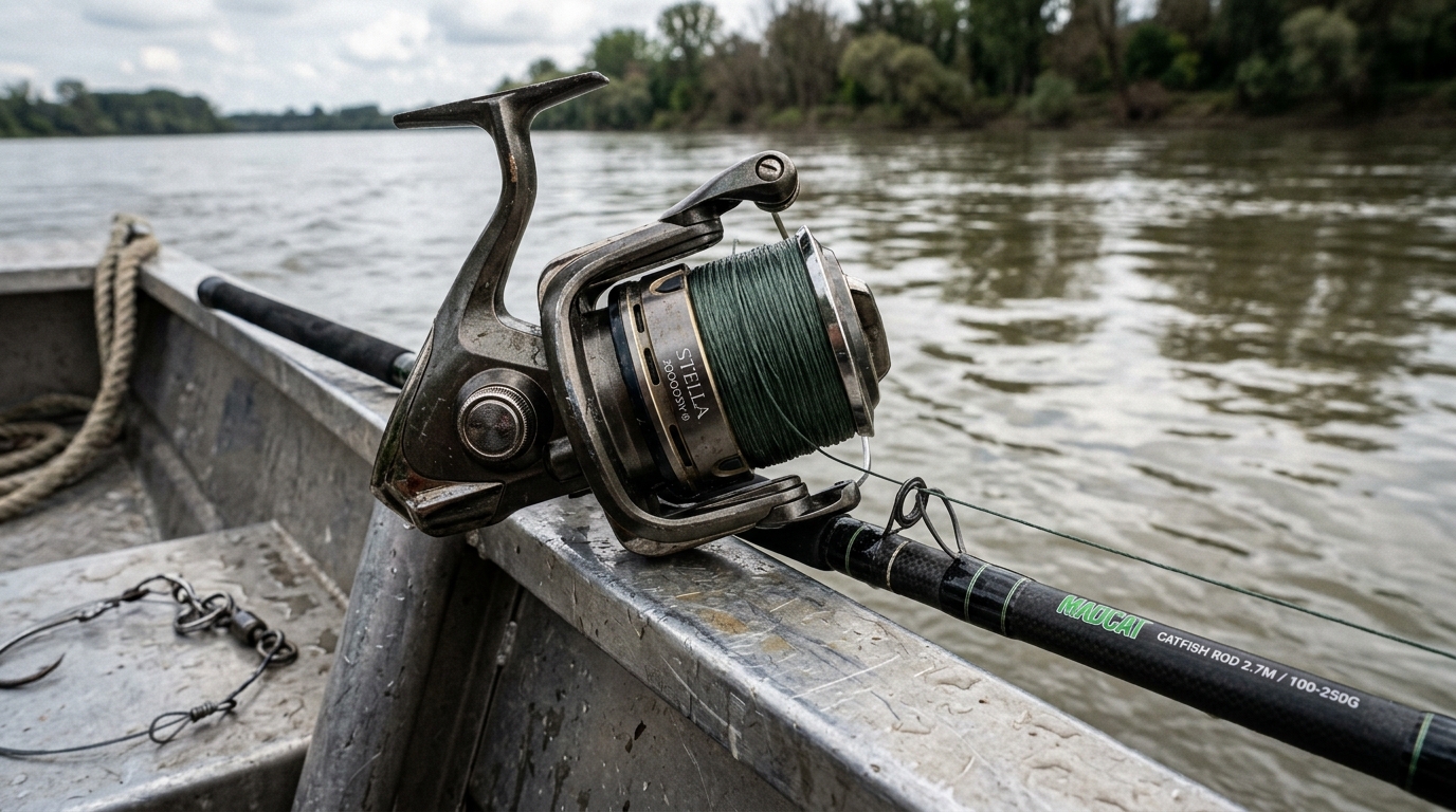 Matériel de pêche lourd pour le silure avec moulinet robuste et tresse épaisse