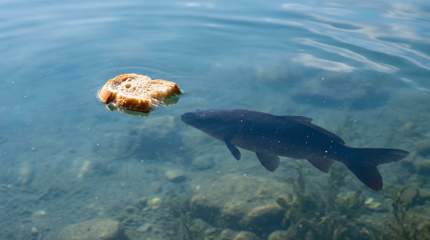 Pêche au pain en surface avec un mulet en approche