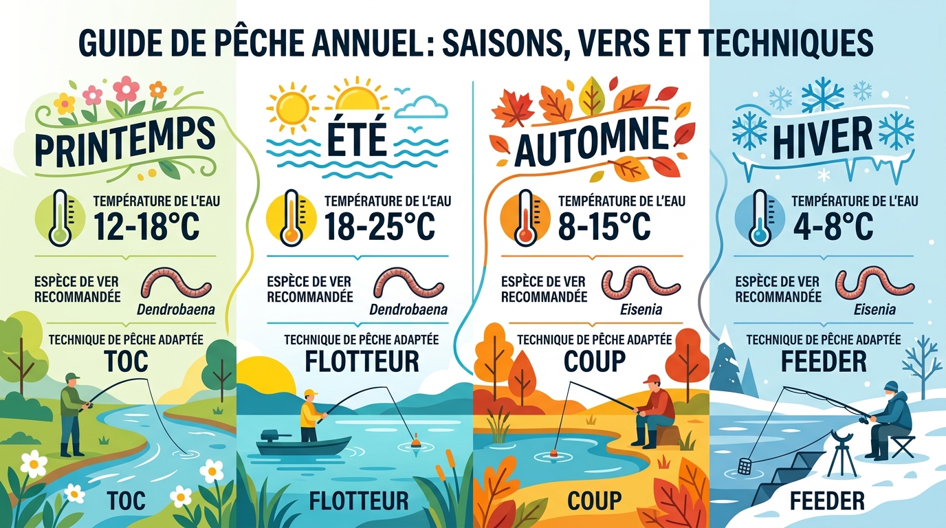 Calendrier saisonnier choix vers de terre pêche température