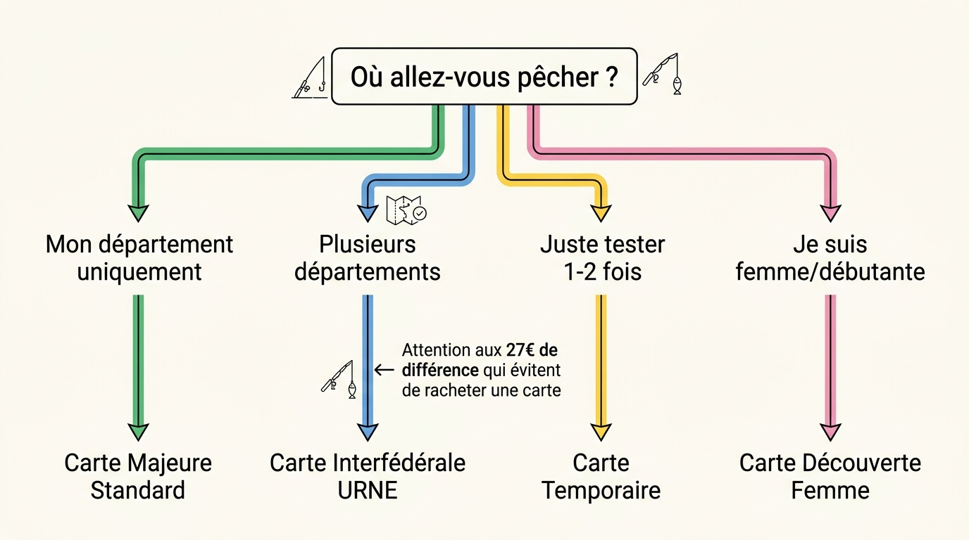 Schéma choix carte pêche selon zones géographiques et fréquence